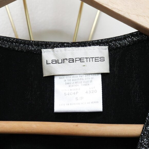 Vintage Y2K Shimmery Black Gathered Front Top, 1/2 Sleeve Shirt, Fitted Glitter - Picture 6 of 6